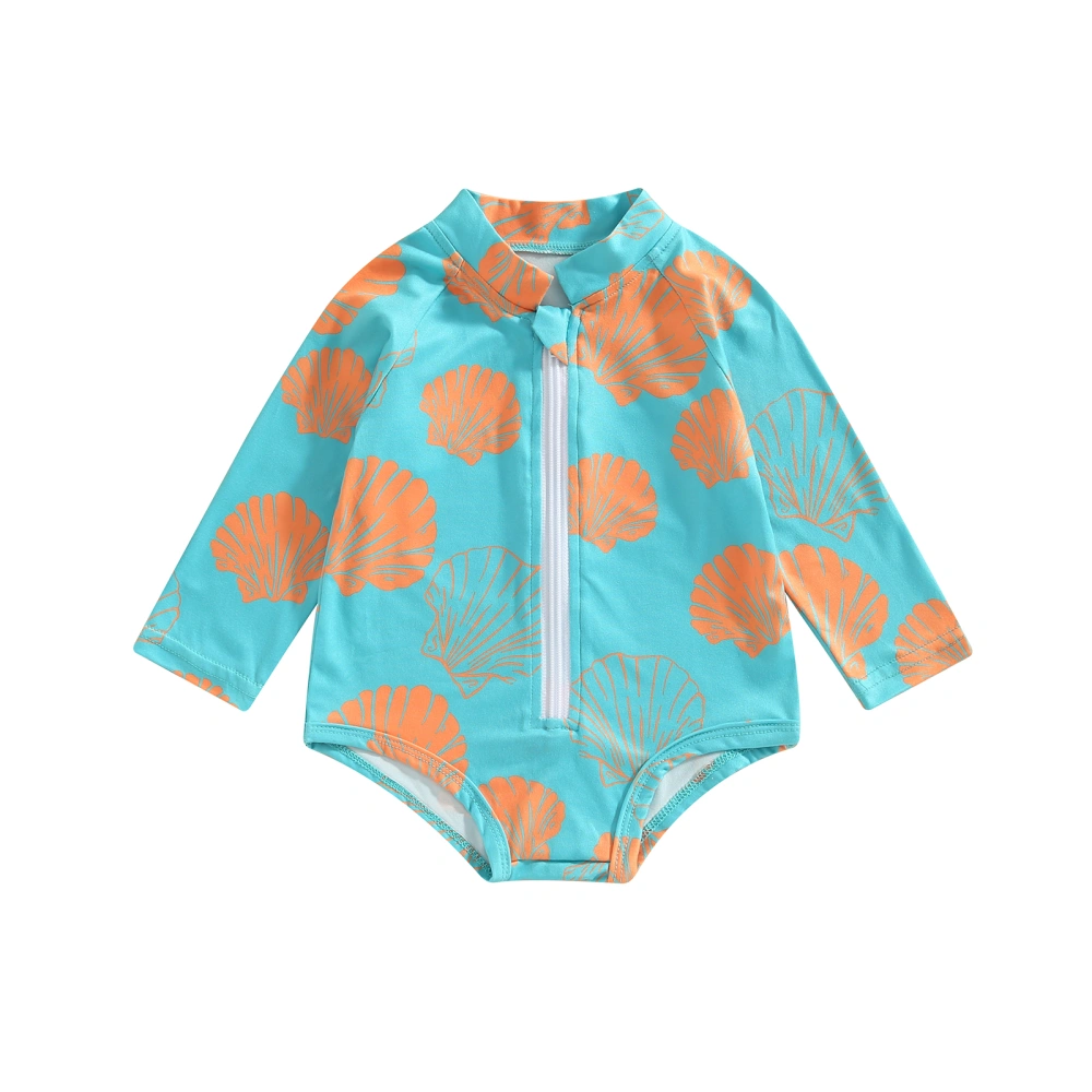 Girls Rash Guard Swimsuit Romper Shell/Leaves Print Zipper Swimwear