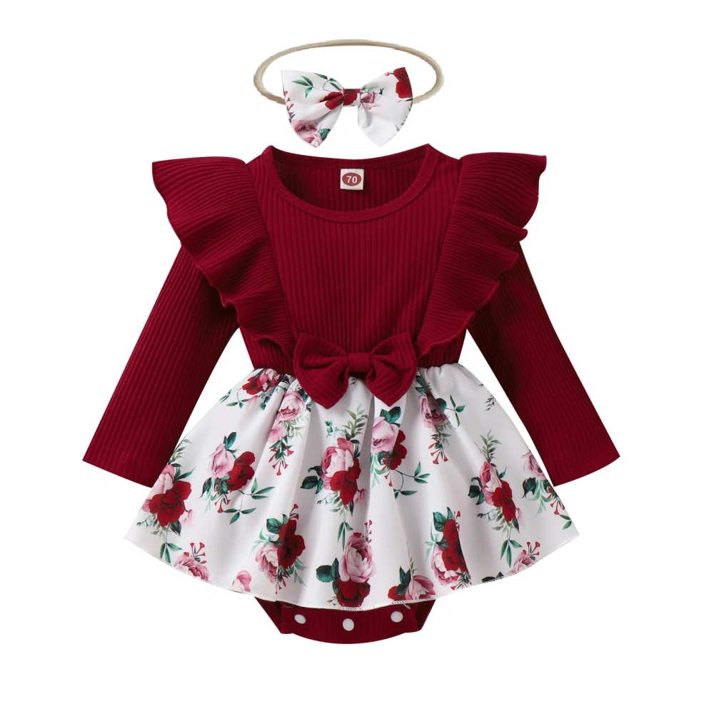 Infant Baby Girl Flora Print Ruffled Long Sleeve Romper + Headband