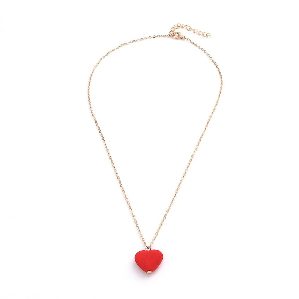 Women Girls Red Heart Necklace Elegant Pendant Clavicle Chain 