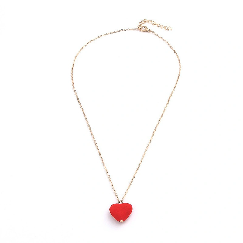 Women Girls Red Heart Necklace Elegant Pendant Clavicle Chain 