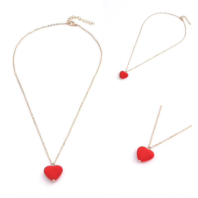 Women Girls Red Heart Necklace Elegant Pendant Clavicle Chain 