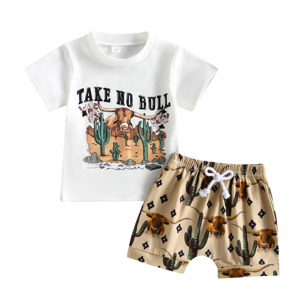 Infant Boy Summer Clothes Suits Cow Head Letter Print T-Shirts Shorts