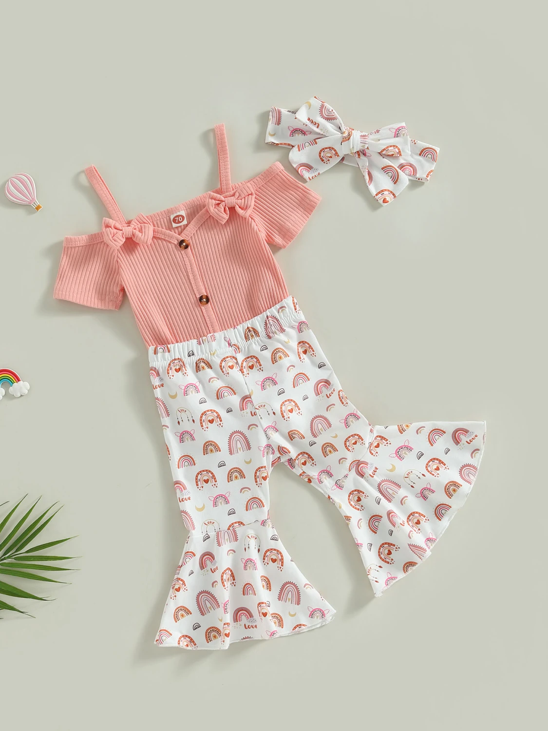Infant Baby Girls Clothes Romper Flower/Rainbow Print Pants Headband