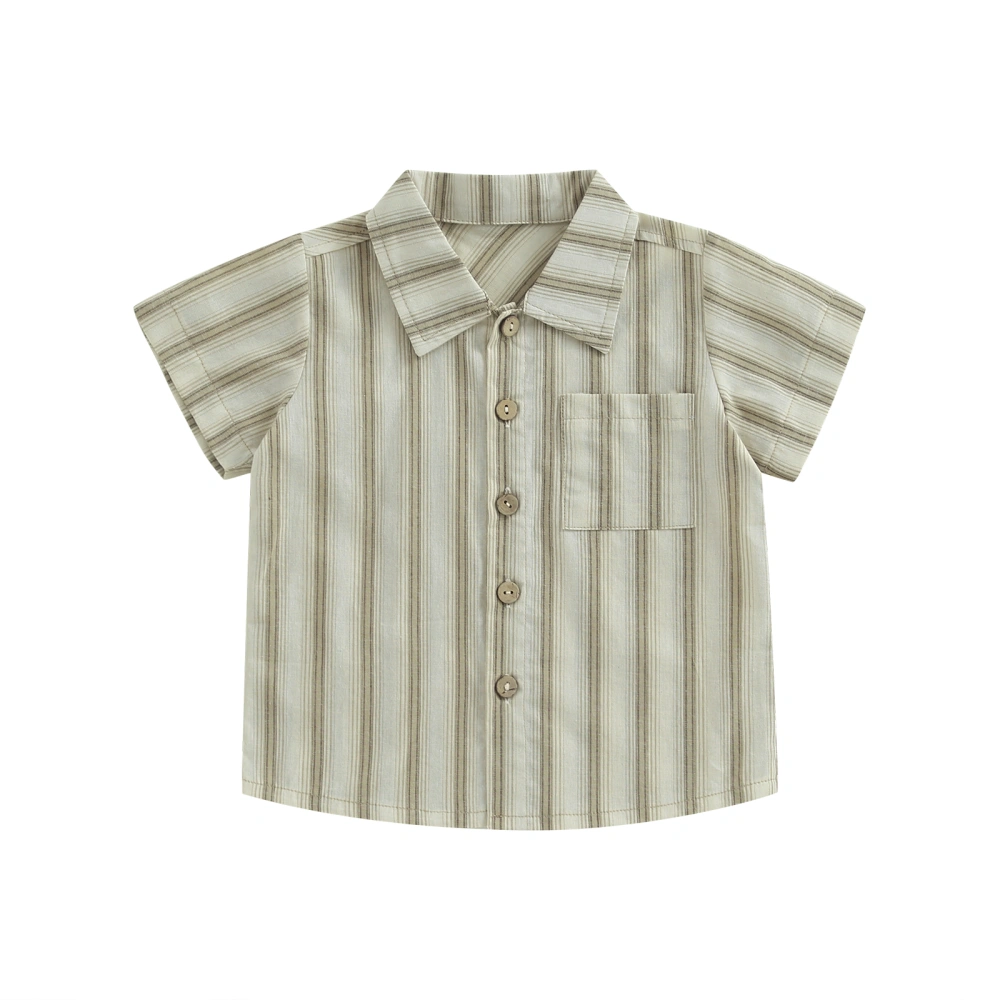 Baby Boys Summer Shirts Short Sleeve Stripes Print Button Down Shirts