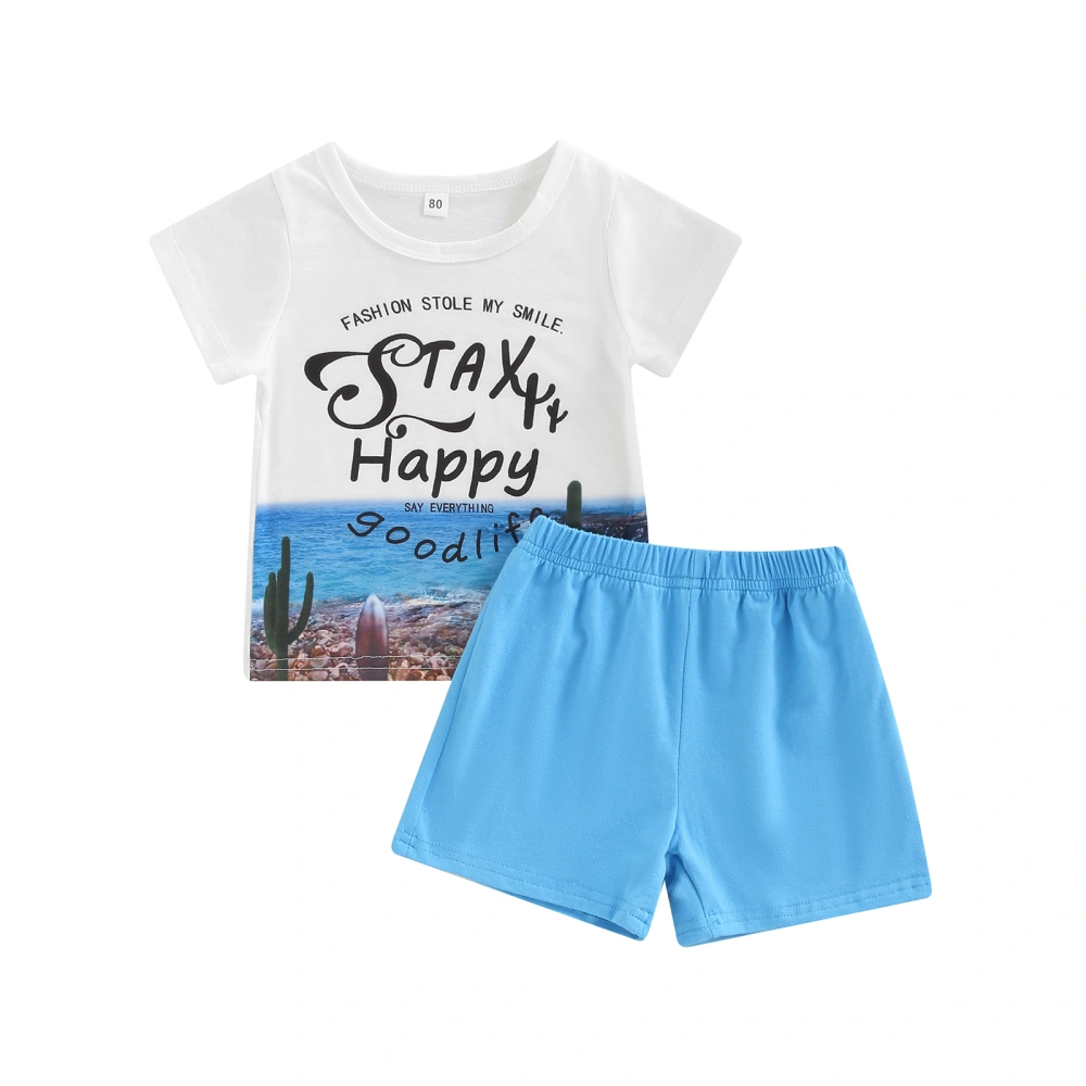 Kids Boy Short Sleeve Tops + Shorts, Elastic Letter Seaside Clothing