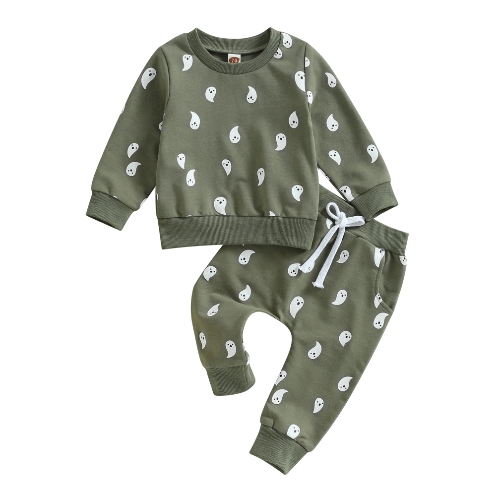 Baby Boy Halloween Outfits Ghost Print Sweatshirt + Pants Set