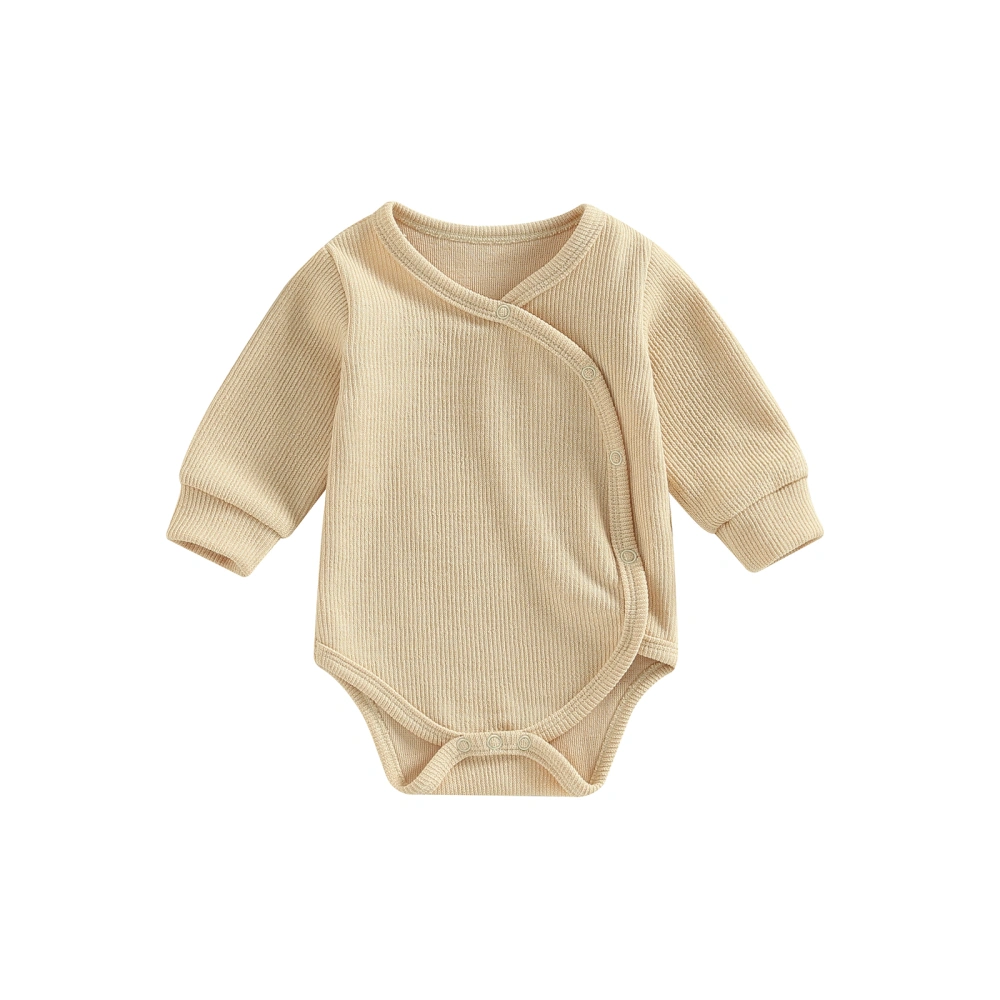 Baby Autumn Solid Color Long Sleeve O Neck Oblique Button Romper