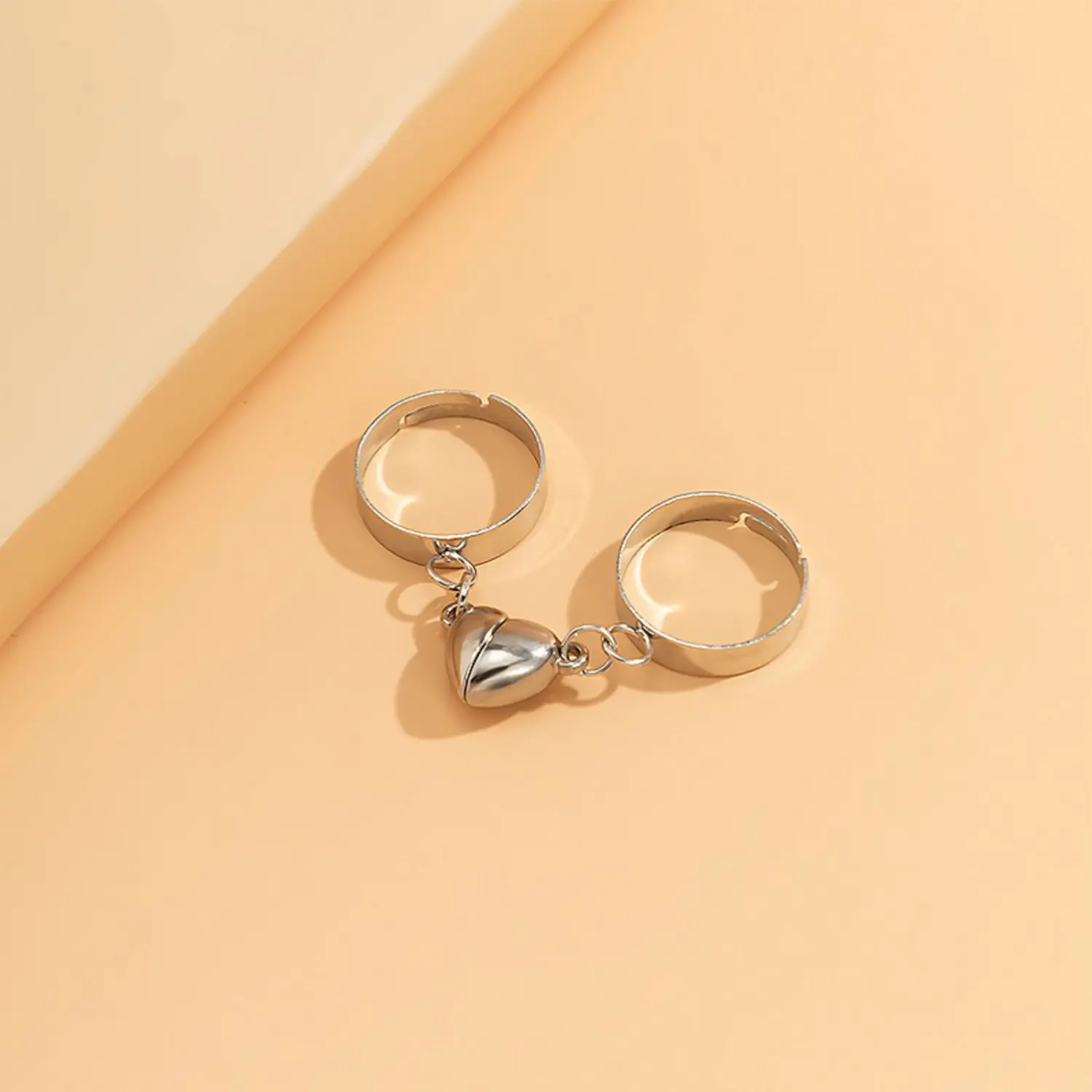 Couples Matching Rings Adjustable Opening Heart Magnetic Design Ring