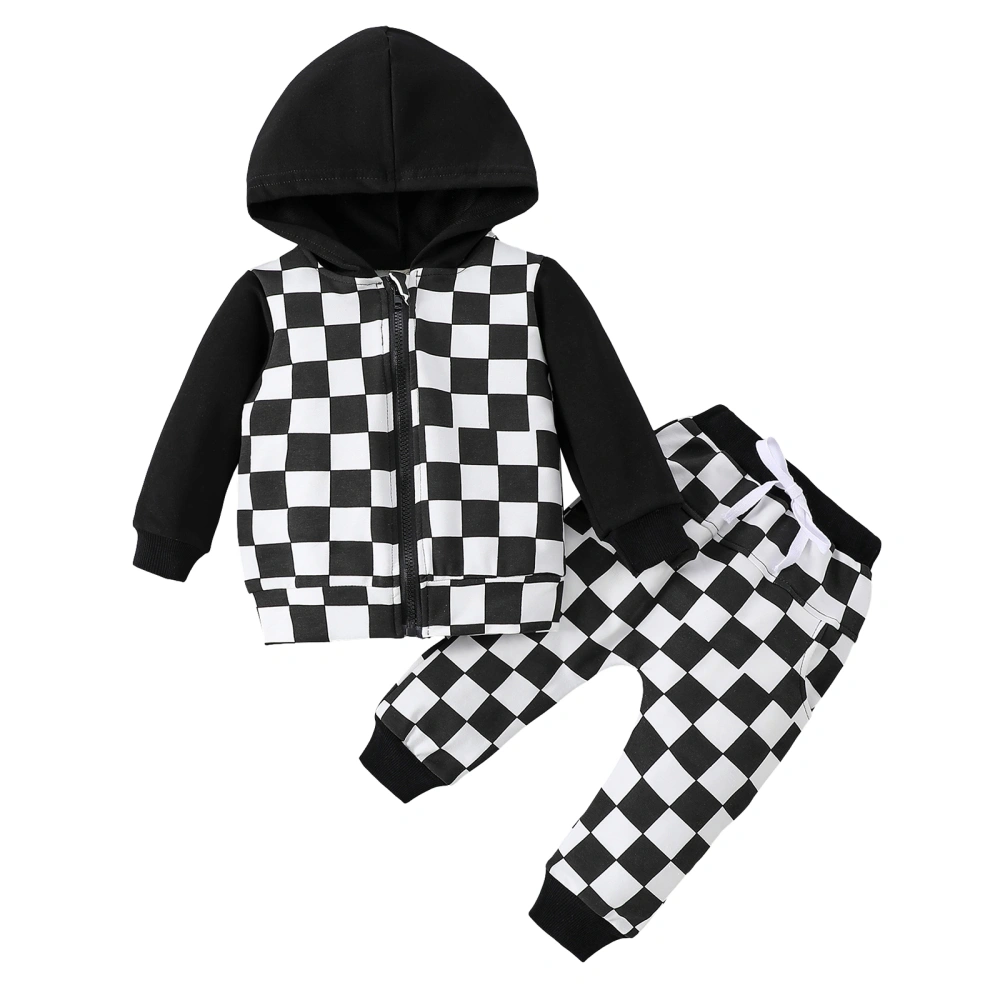 Baby Boy 2 Piece Outfits Checkerboard Print Zip Hoodie and Pants 