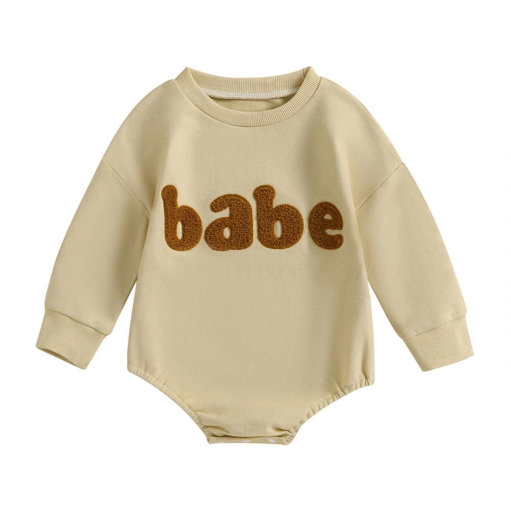 Baby Fall Romper Fuzzy Letter Embroidery Long Sleeve Bodysuit