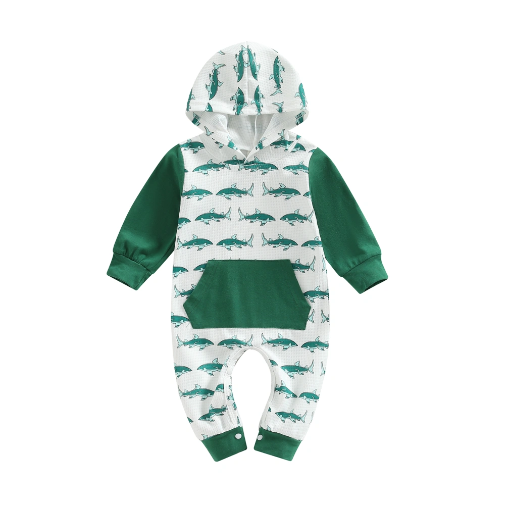 Baby Boys Girls Jumpsuit, Long Sleeve Hooded Dolphin Print Fall Romper