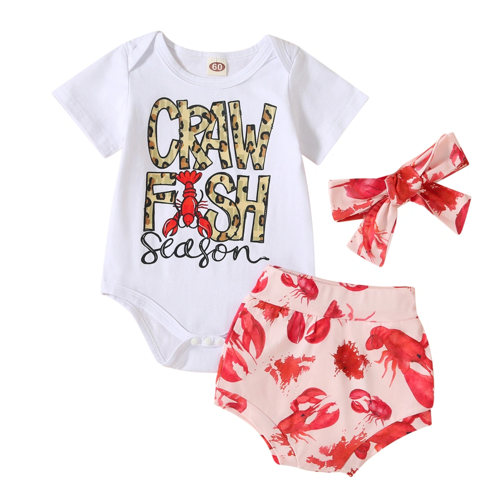 Baby Girls 3Pcs Summer Clothes, Romper+Crawfish Shorts+Headband Set