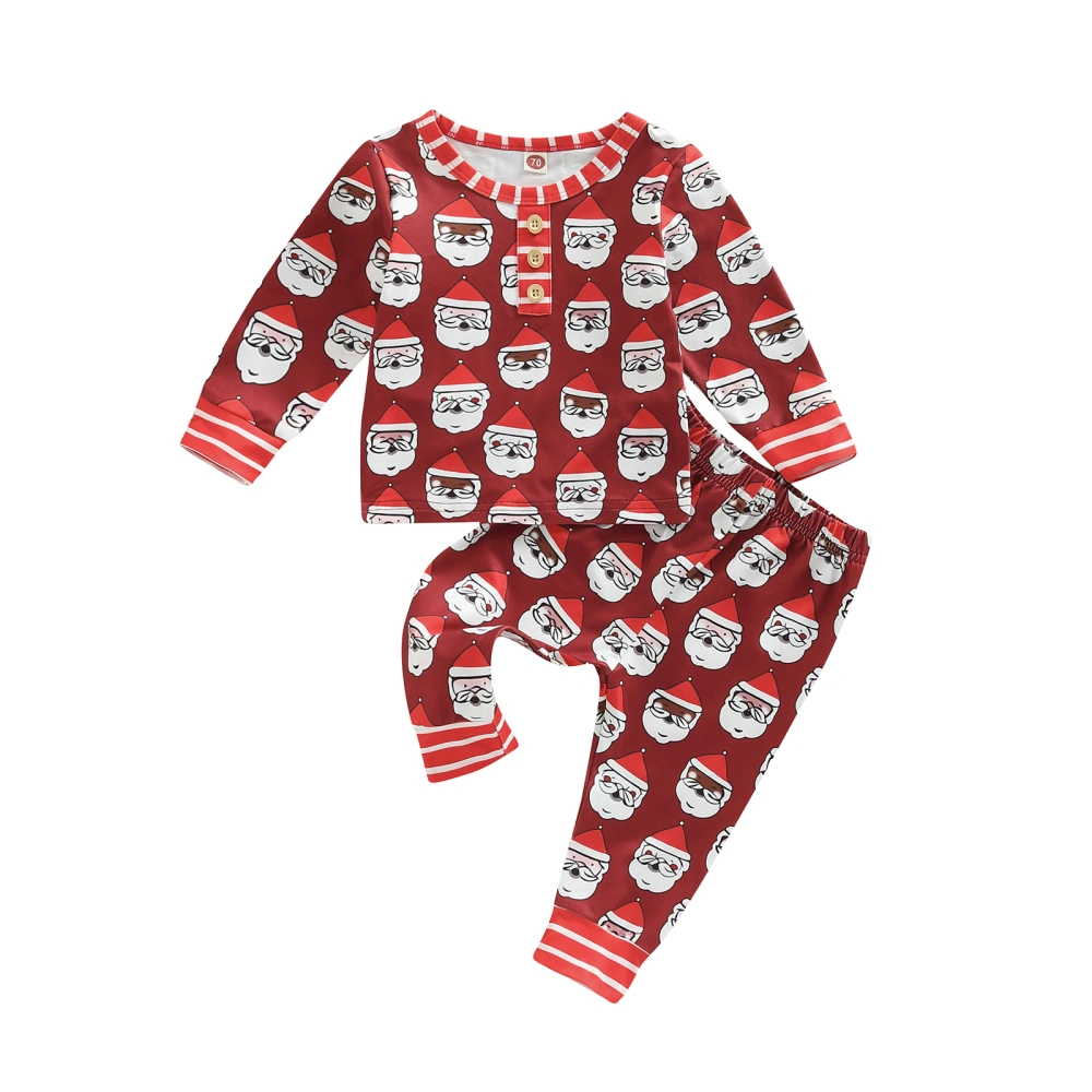 Boys Girls Christmas Pajamas Set, Santa Claus Long Sleeve Tops + Pants