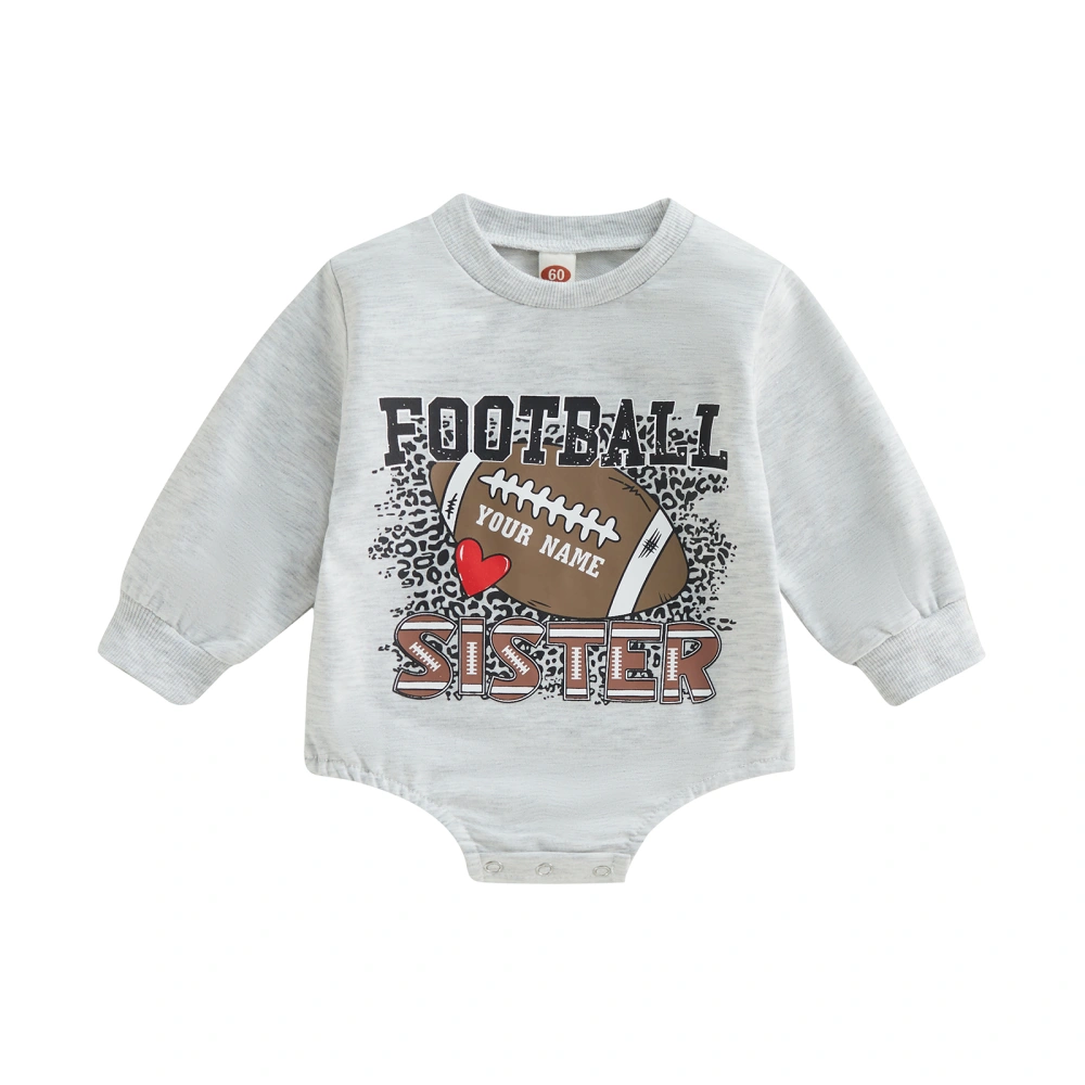 Baby Girls Romper, Long Sleeve Letters Football Leopard Print Bodysuit