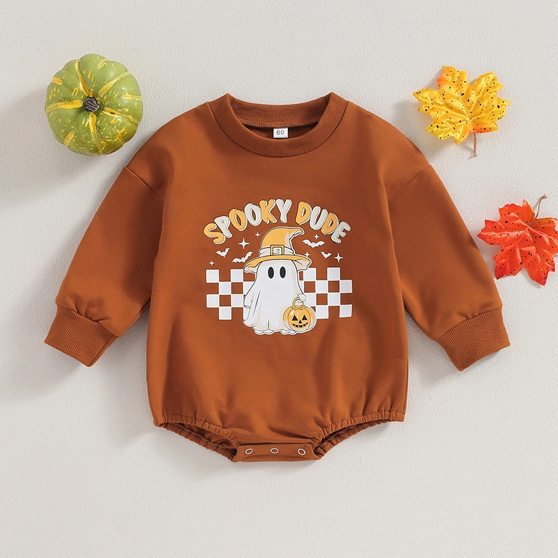 Baby Halloween Romper Cute Ghost Letter Pattern Long Sleeve Bodysuit