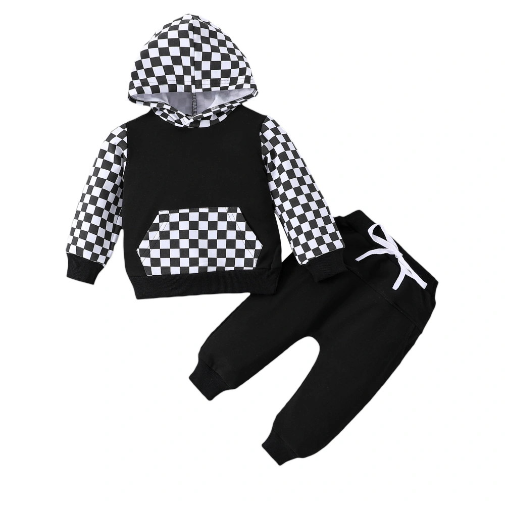 Baby Boys Pants Set, Long Sleeve Hooded Plaid Hoodie Sweatpants