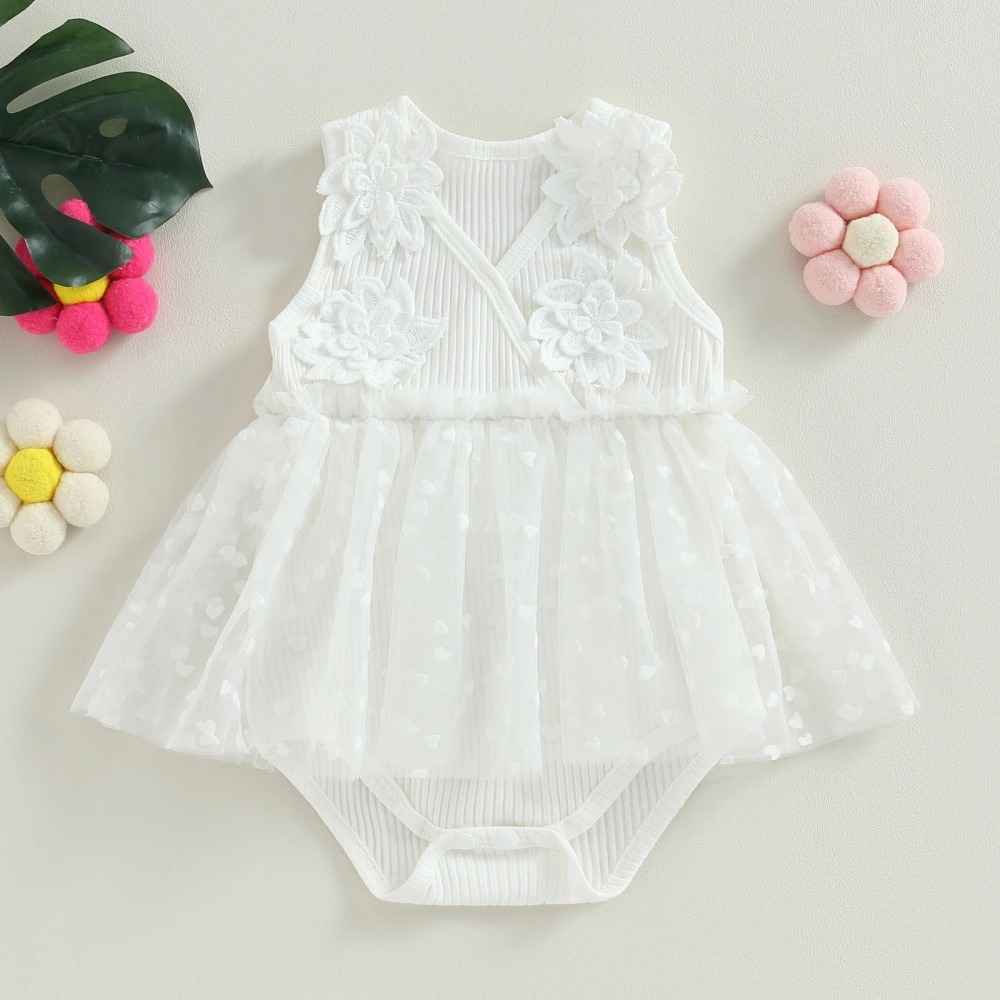 Baby Girls Romper, Sleeveless Flower Heart Tulle Patchwork Bodysuit