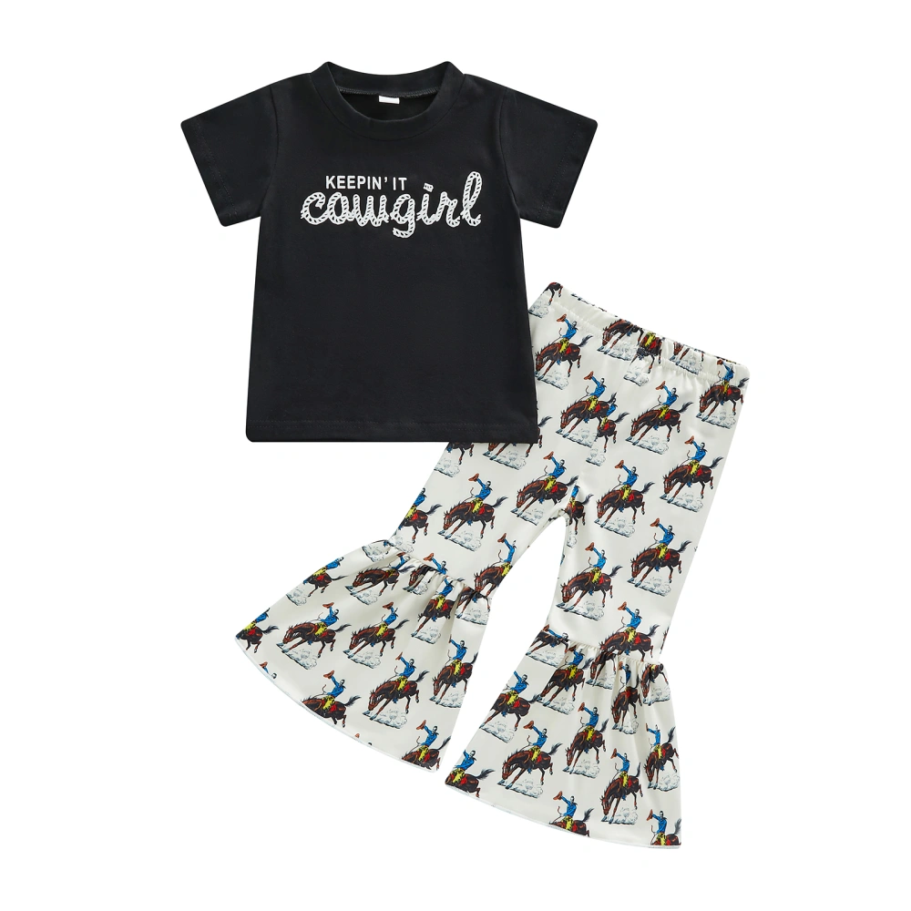 Baby Girl Short Sleeve Letter Print T-shirt + AnimalFlare Pants