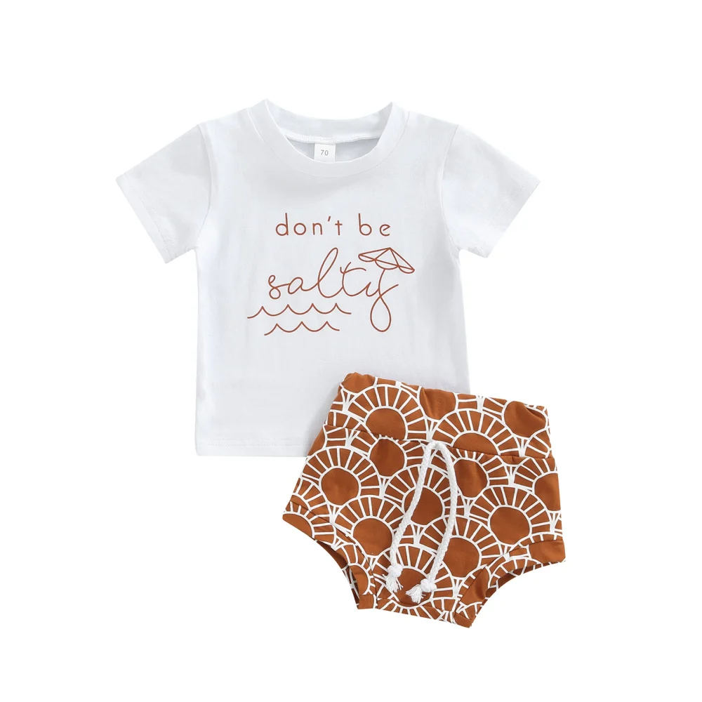 Infant Baby Two Piece Set, Toddler Lettering T-shirt Drawstring Shorts