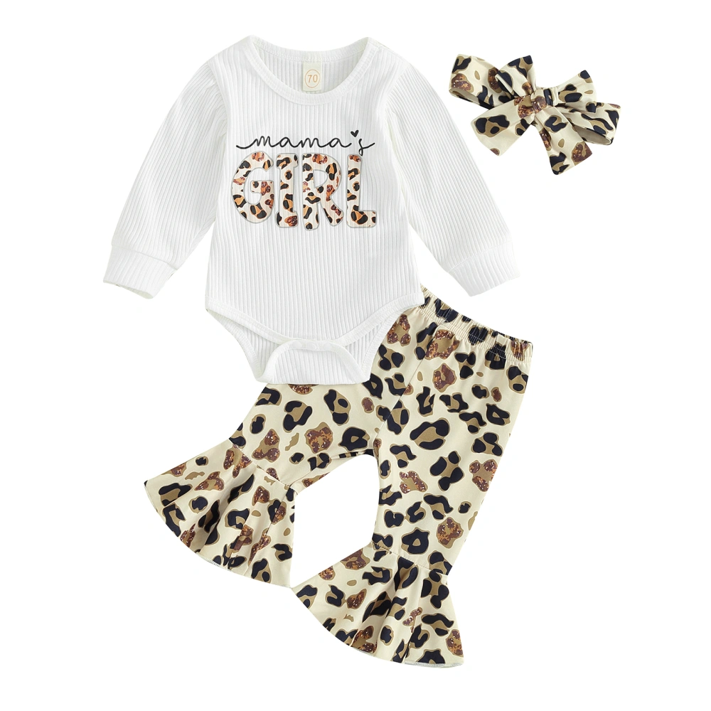 Baby Girls 3Pcs Outfits Leopard Letter Romper + Pants + Headband Set