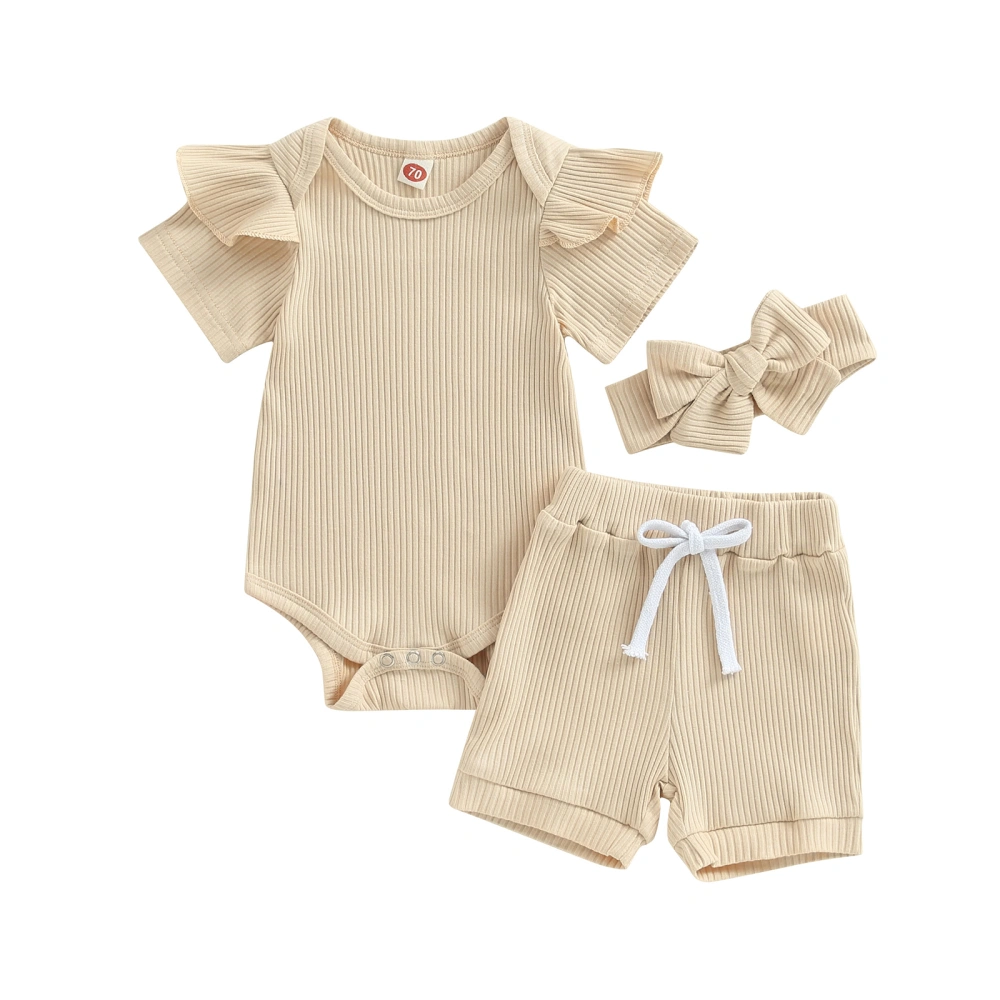 Baby Girls Shorts Set, Short Sleeve Romper with Shorts and Hairband