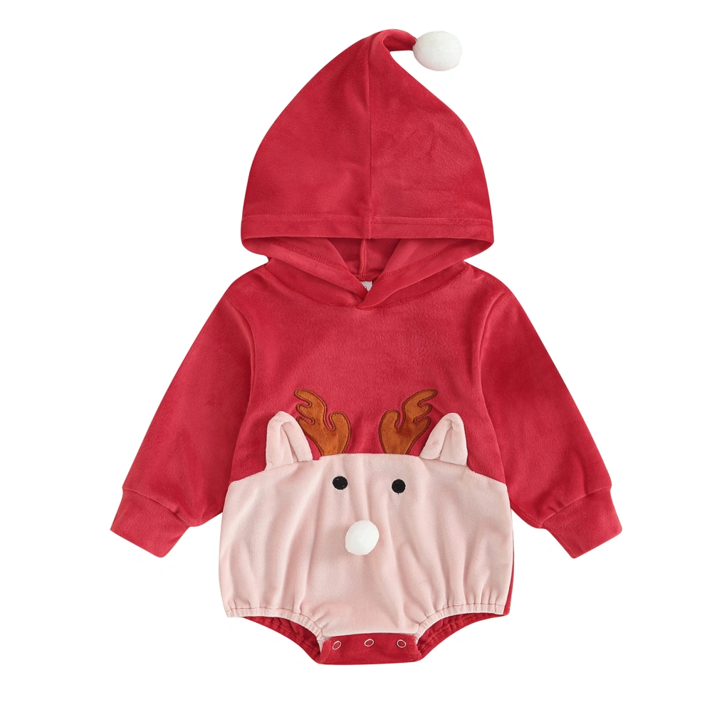 Infant Baby Christmas Velvet Jumpsuit Deer Long Sleeve Hood Romper