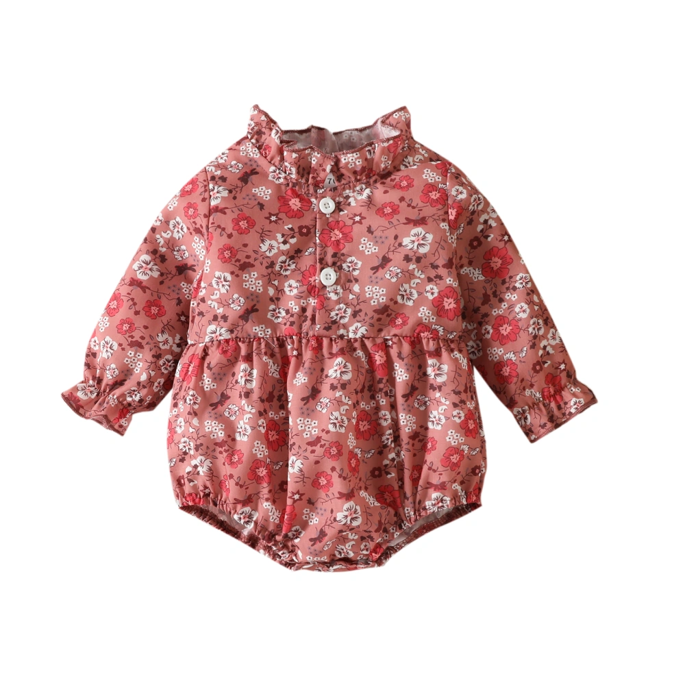 Baby Girls Spring Long Sleeve Ruffle Collar Button Floral Romper