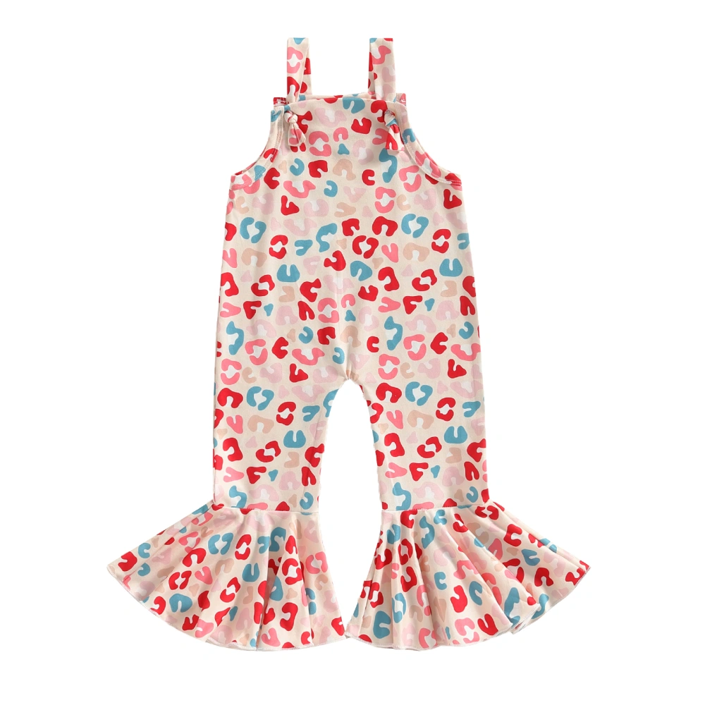 Girls Sleeveless Floral/Leopard Print Suspender Flared Pants  