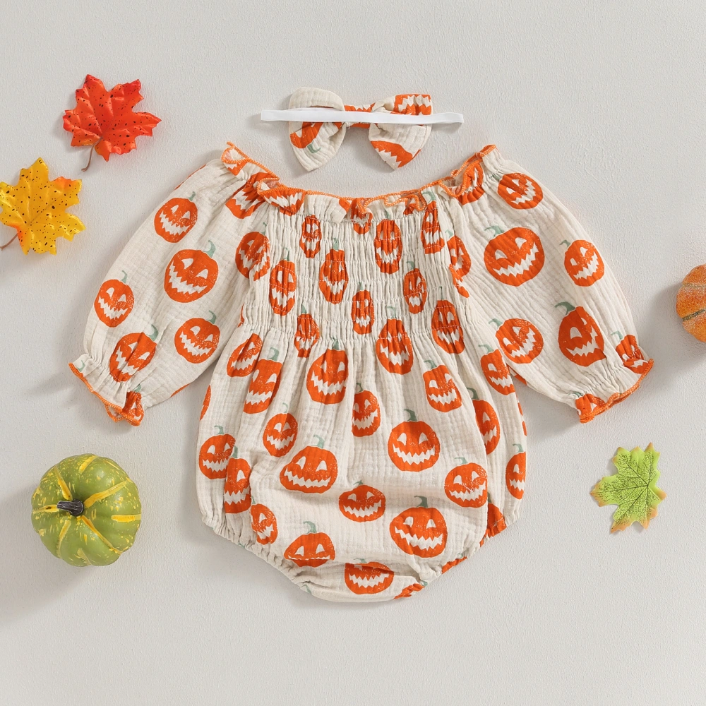 Infant Rompers Halloween Clothes Pumpkin Bodysuits with Headband