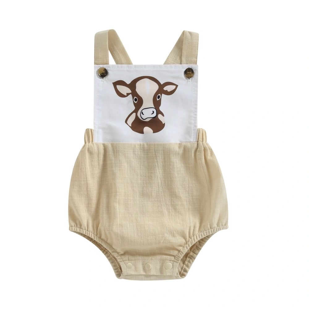 Baby Girls Sleeveless Cattle Head Print Contrast Color Playsuit