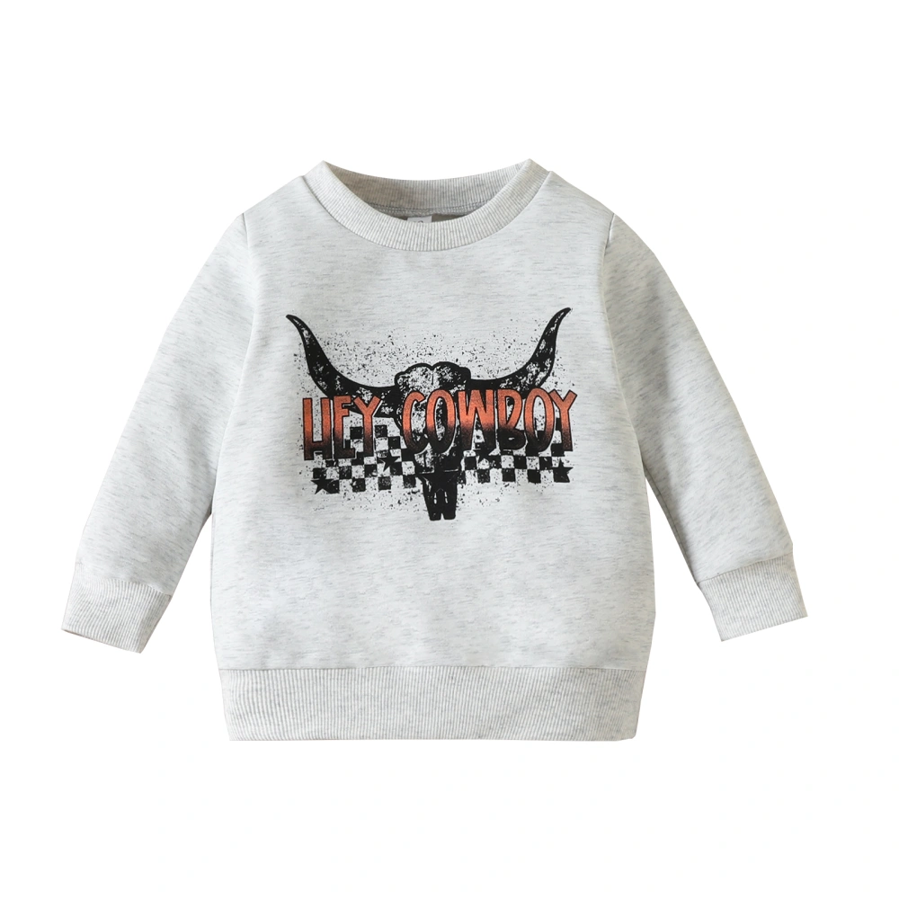 Toddler Boys Sweatshirts, Long Sleeve Bull Head Letter Print Pullovers