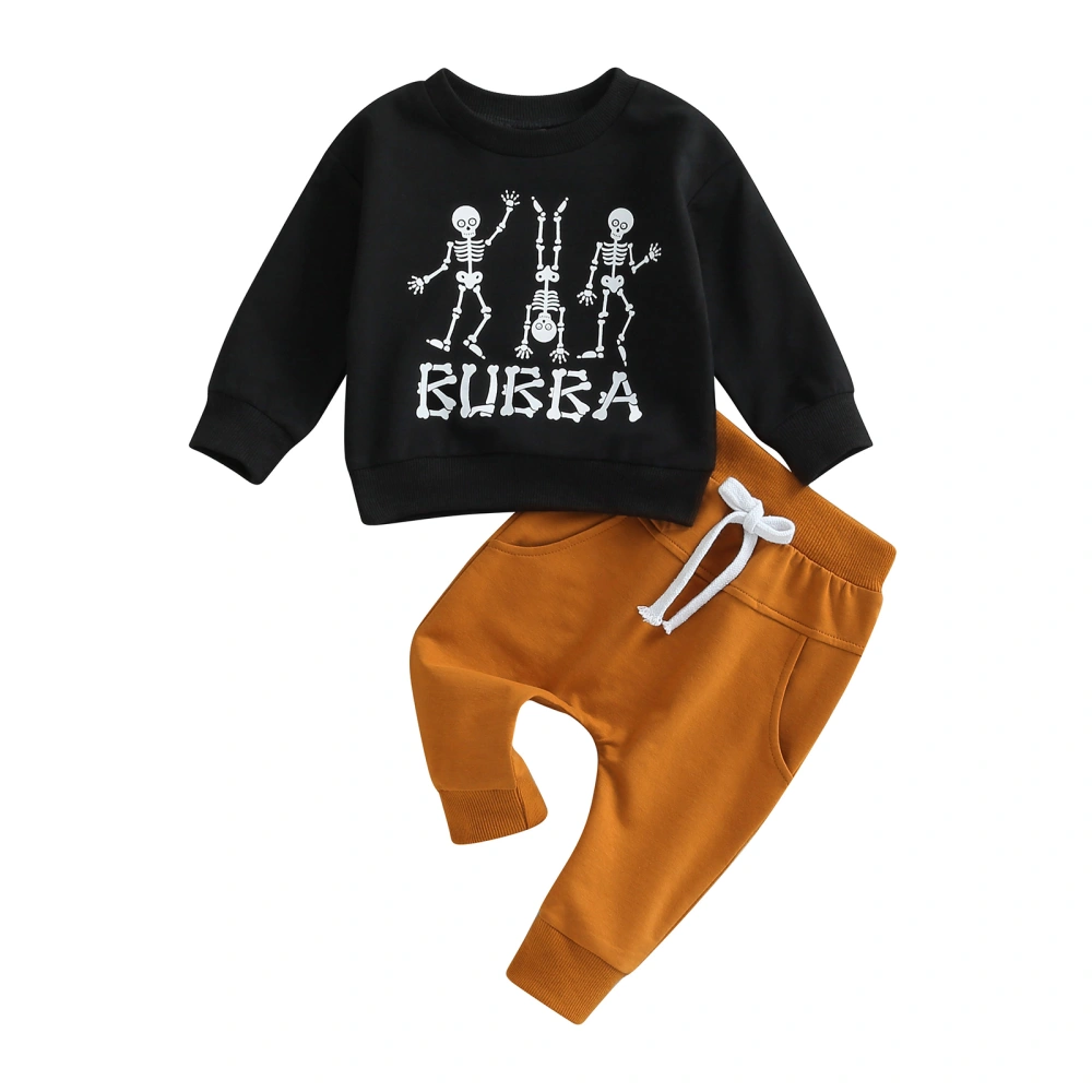 Toddler Boys Fall Outfits Letter Skeleton Print Sweatshirts Pants