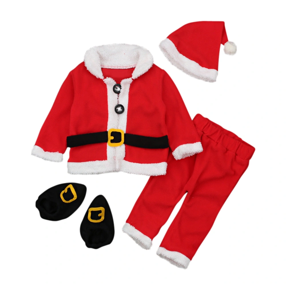 Kid Christmas Costume Santa Coat+ Pants+ Hat+ Boots Cover Suit