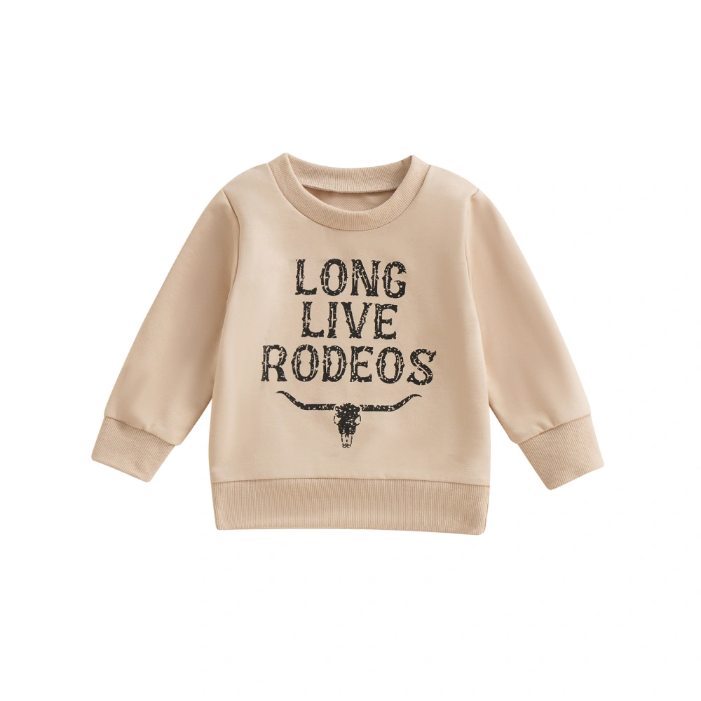 Girls Autumn Long Sleeve O Neck Letter Cow Head Print Sweatshirt