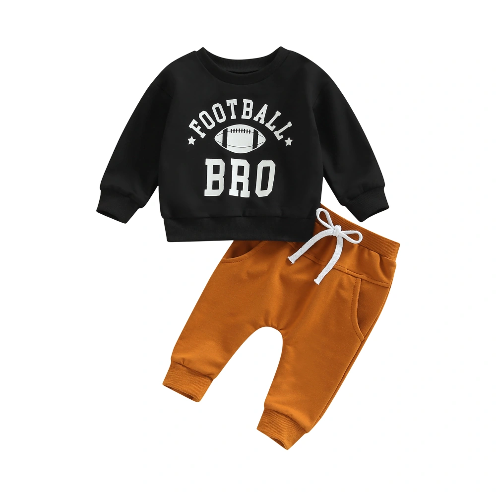 Boys Black Long Sleeve Letter Rugby Print Pullover + Drawstring Pants