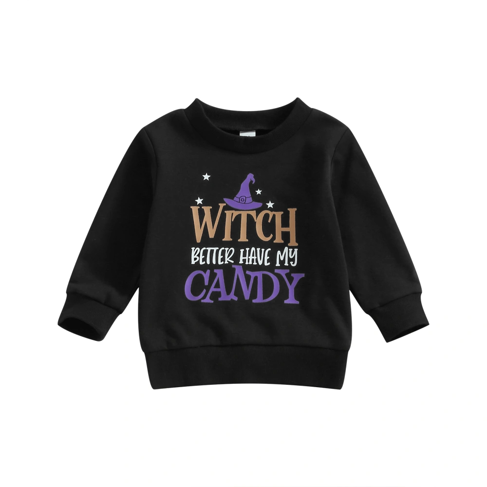 Toddler Girls Halloween Sweatshirts Long Sleeve Witch Hat Print Tops