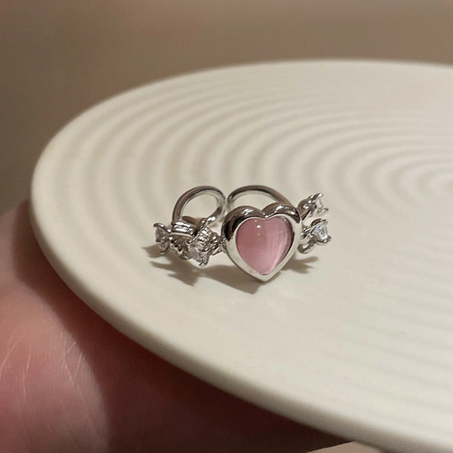 Women's Ring, Heart Crystal Adjustable Rings Wedding Ring Gift
