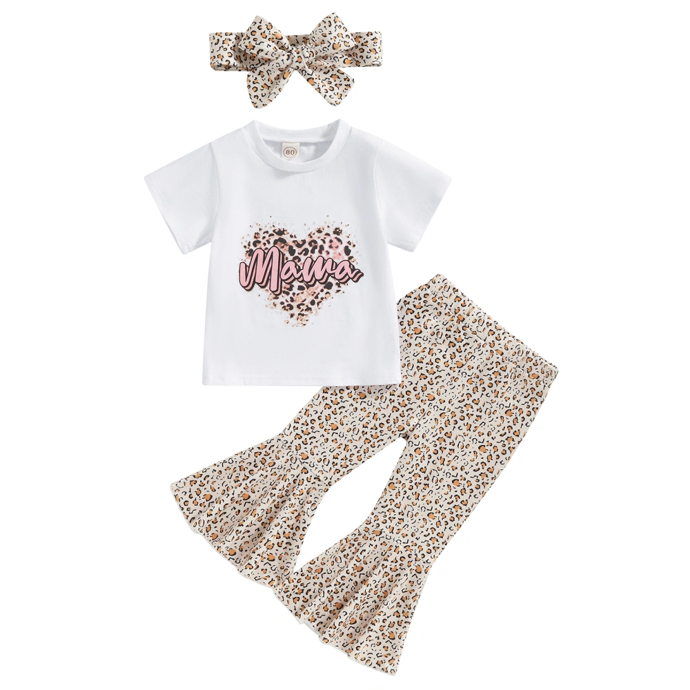 Baby Girl Summer Outfits, Heart Tops + Leopard Bell Bottoms + Headband