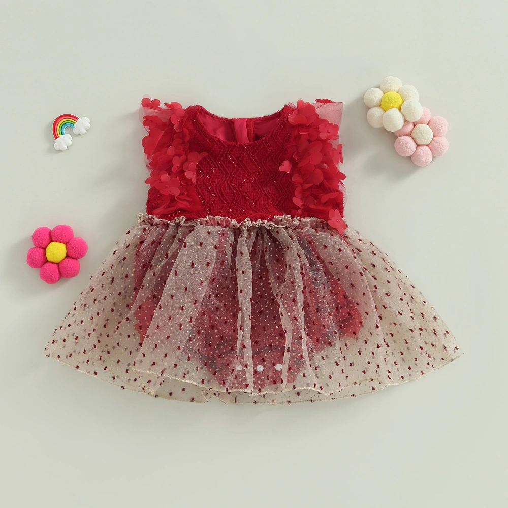 Baby Girls Summer Romper Dress Casual Mesh Patchwork Flowers Jumpsuit 