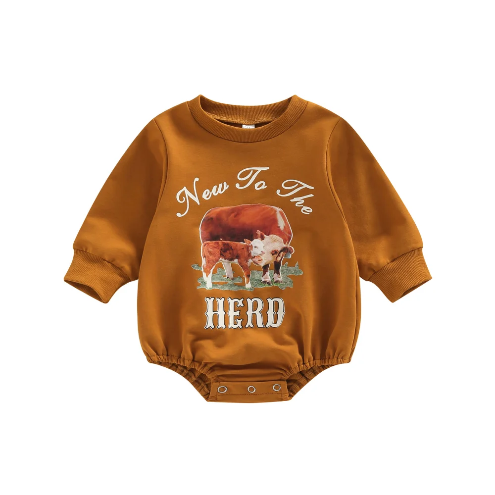 Toddler Baby Sweatshirt Rompers Letter Cow Print Long Sleeve Jumpsuit