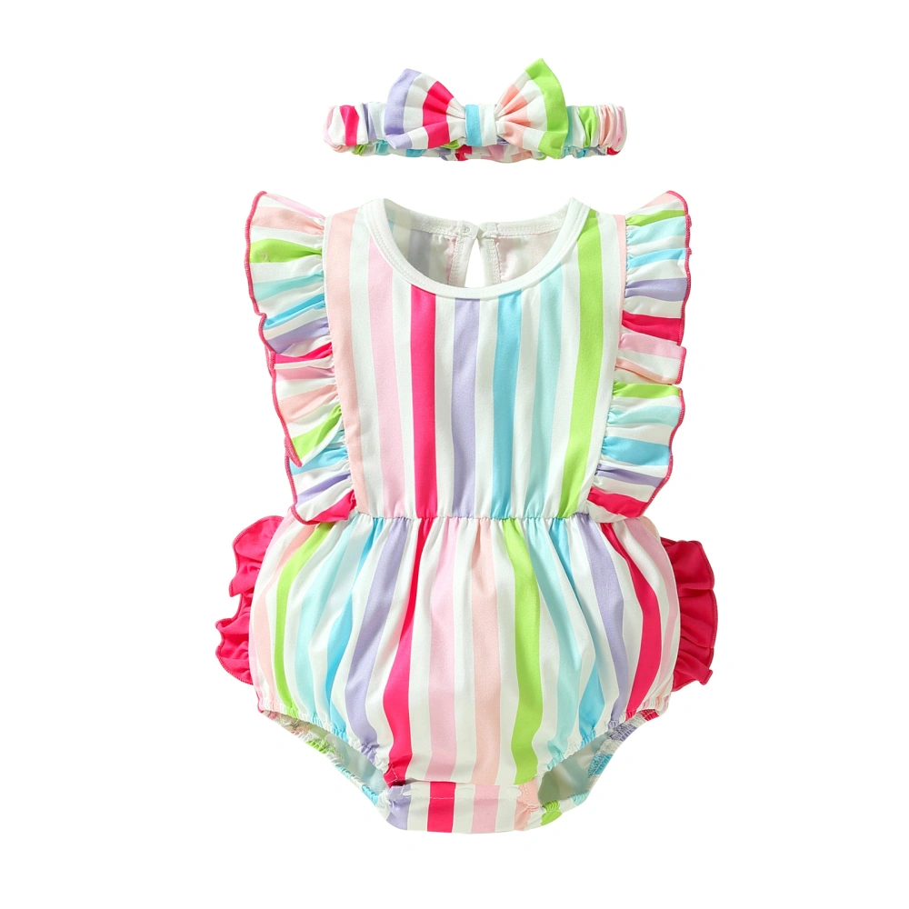 Infant Baby Girls Romper Colorful Stripe Bodysuits with Headband