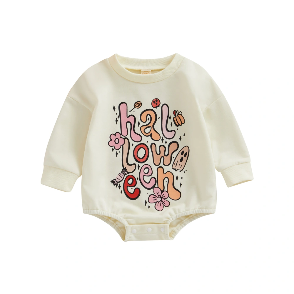 Baby Girl Halloween Romper Long Sleeve Cartoon Letter Print Bodysuit