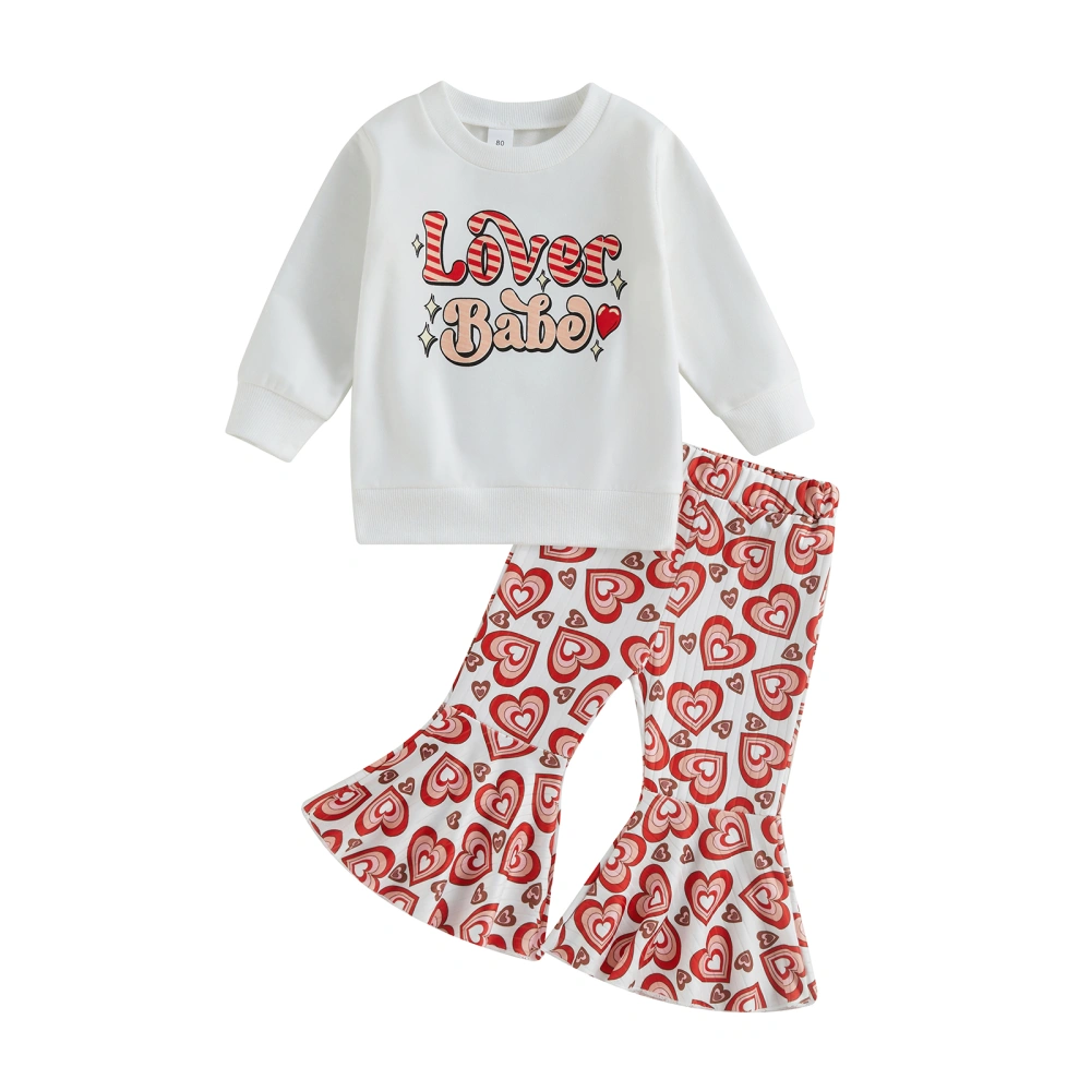 Girls Valentine's Day Outfits, Letter Print Tops + Heart Pants Set