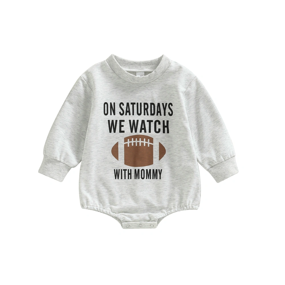 Baby Fall Romper, Long Sleeve Crew Neck Football Letter Print Bodysuit