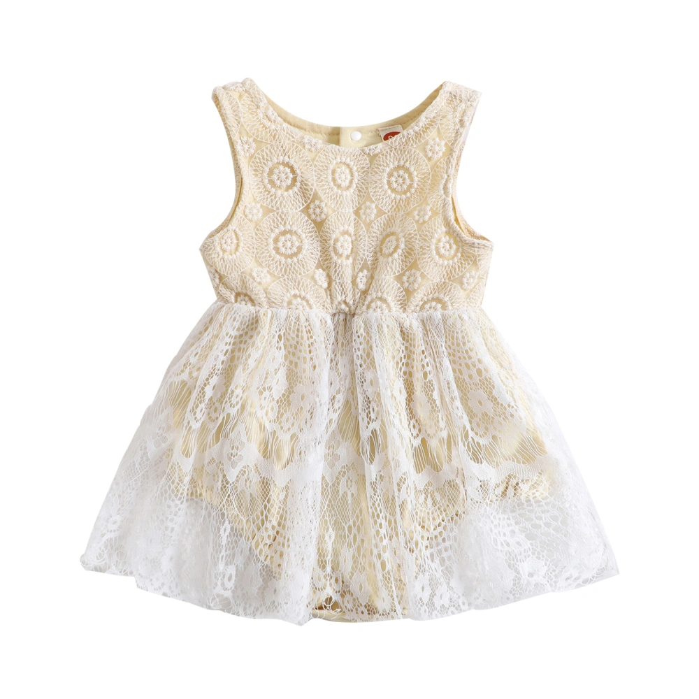 Baby Girls Summer Romper Dress Floral Lace Cutout Sleeveless Jumpsuit