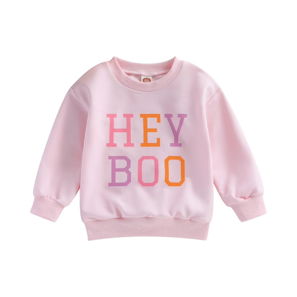 Girls Halloween Long Sleeve Crewneck Letter Pumpkin Print Pullover