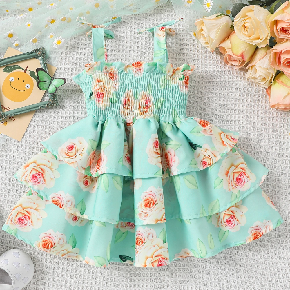 Infant Baby Girls Princess Dress Floral Print Sleeveless Sling Dress