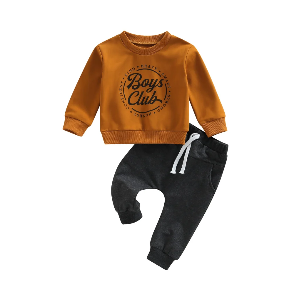 Infant Boys 2 Pieces Outfit, Letter Print Sweatshirts Tops + Pants