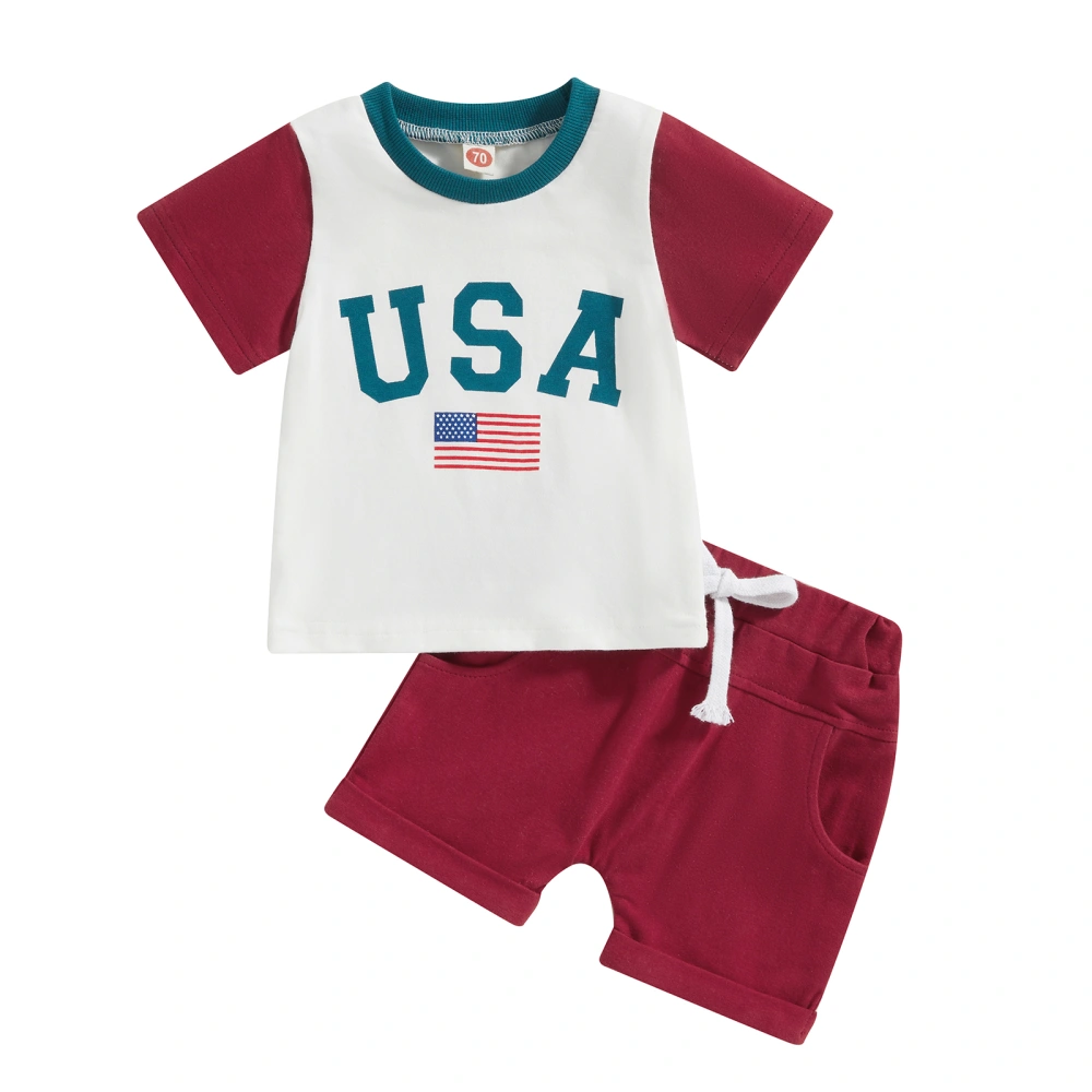 Boys Short Sleeves Round Neck Tops + Drawstring Short Pants 