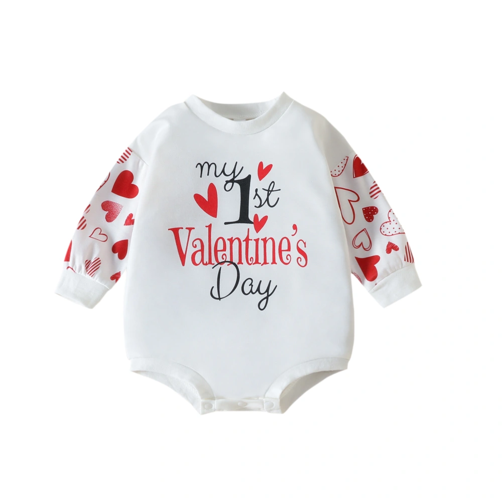 Baby Girls Valentine's Day Romper Letter Heart Print Jumpsuits